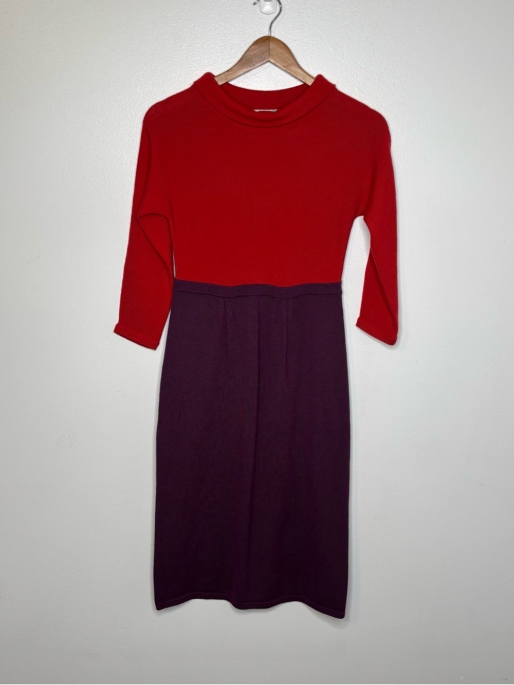 Boden Wool Colorblock Midi Dress Women’s 4L Red Purple Mock Neck